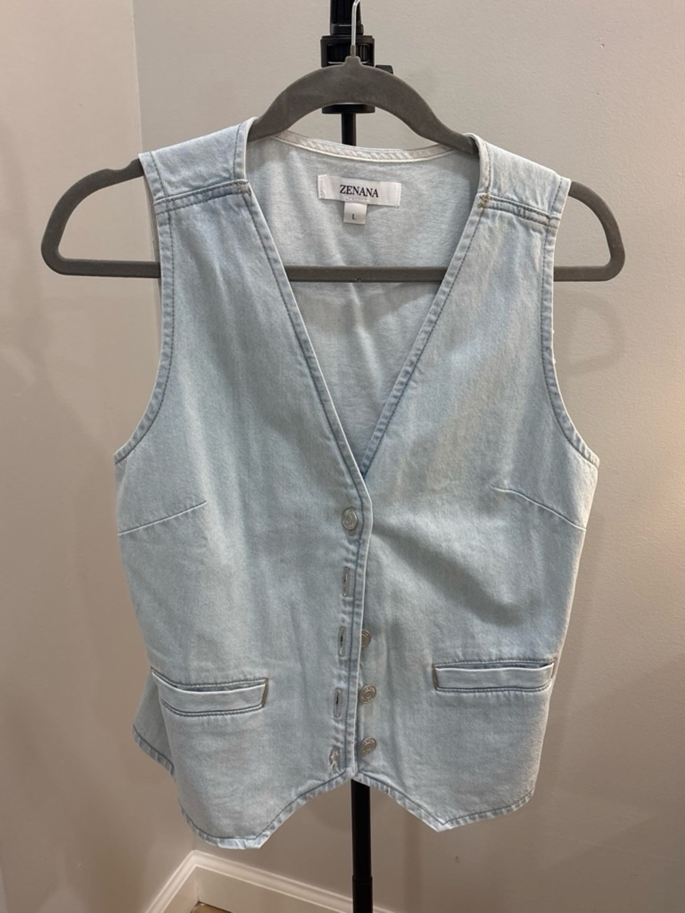 Zenana Outfitters Light Wash Denim Button-Front Vest